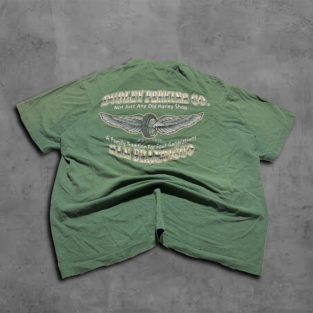 Vintage Relaxed Green Harley Davidson Dudley Perkins Co. Streetwear Graphic Tee